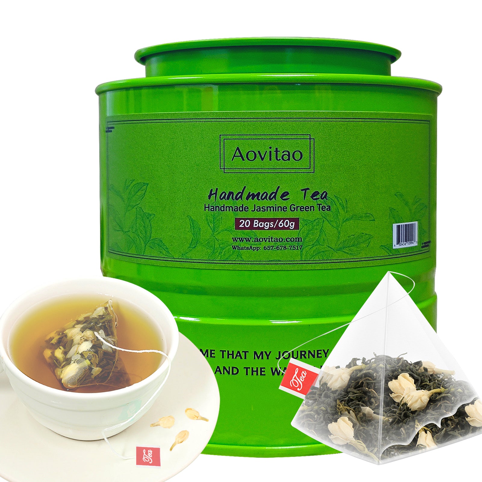 Handmade Jasmine Green Tea Loose Leaf Tea  Caffeinated Tea Fragrant Floral Scent,,20 bags/60g,Jasmine Flavor