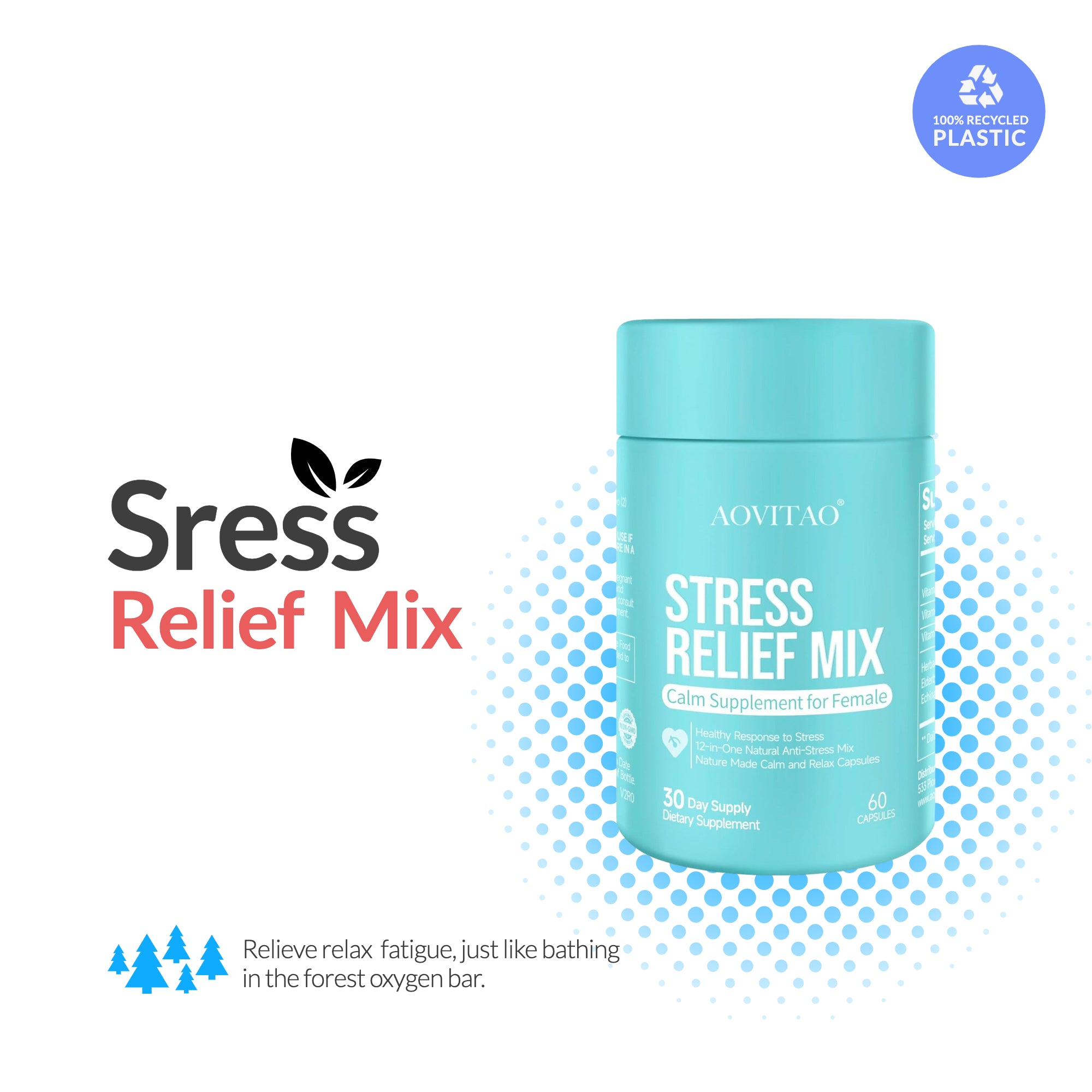 Aovitao GABA Stress Relief Supplement Calm Pill for Anxiousness Nervousness Irritability Fatigue