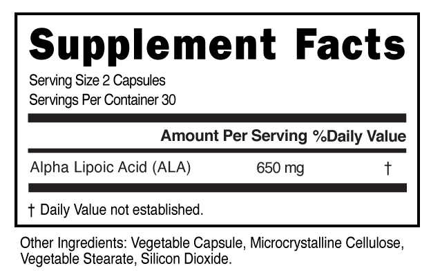 Альфа-липоевая кислота АЛК, 650 мг в капсулах на порцию! Подходит для веганов – без ГМО
