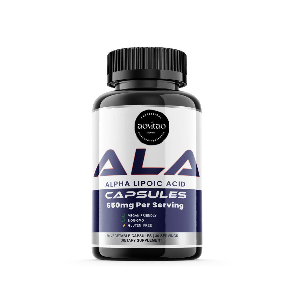 Ácido alfa lipoico ALA 650 mg por porción de cápsulas. Apto para veganos – Sin OGM