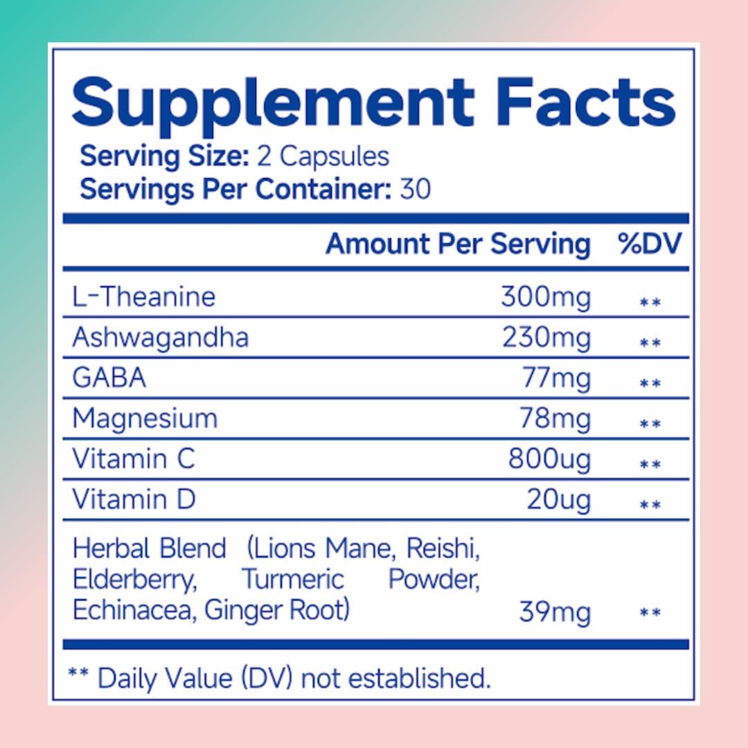 Aovitao GABA Stress Relief Supplement Calm Pill for Anxiousness Nervousness Irritability Fatigue