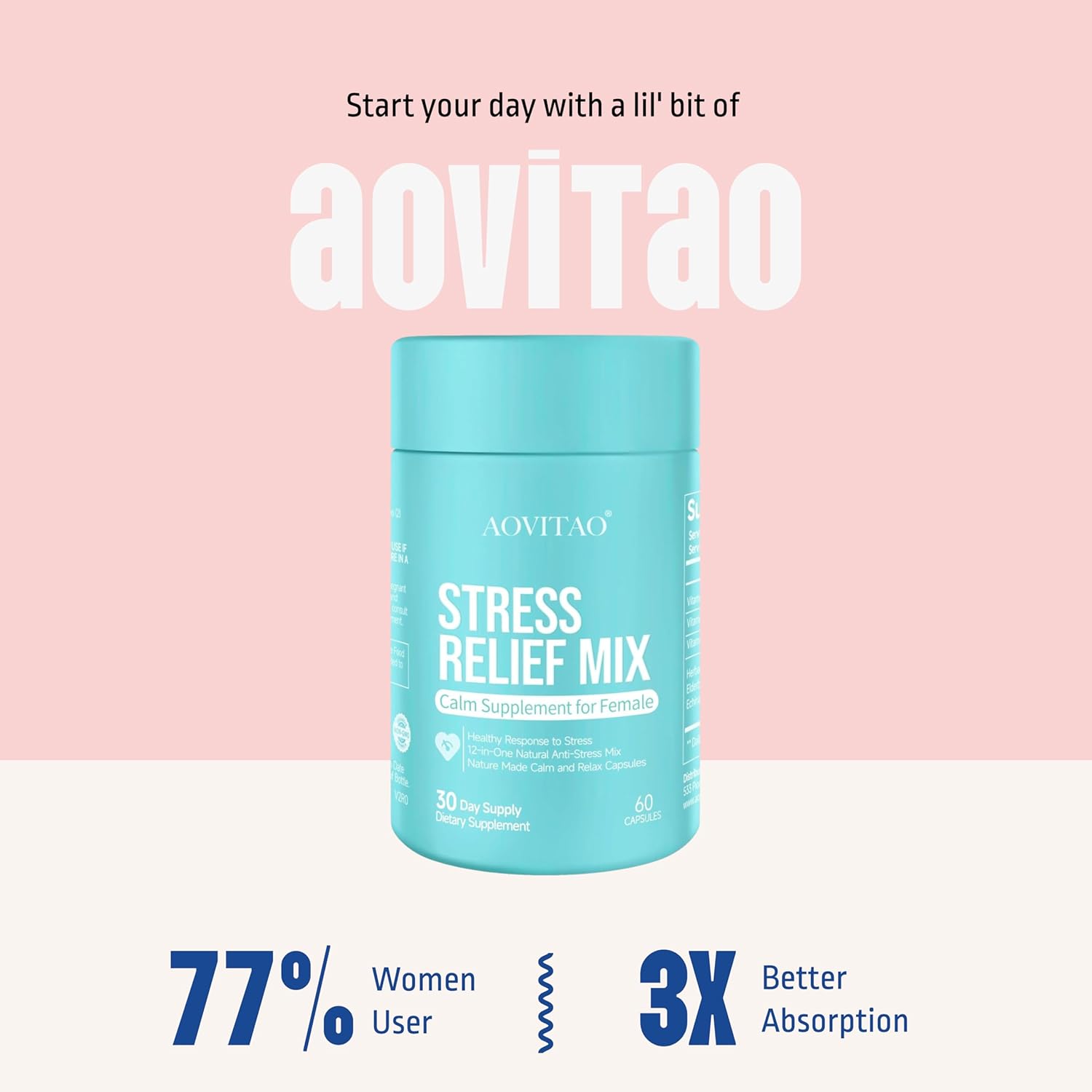 Aovitao GABA Stress Relief Supplement Calm Pill for Anxiousness Nervousness Irritability Fatigue